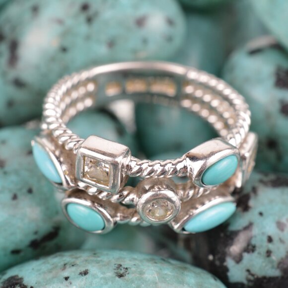 VTG Joseph Esposito ESPO 925 Sterling Silver Turquoise CZ Stacked Band Ring 7.75 - Picture 4 of 11